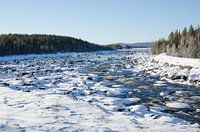 Running water through snowy Swedish Lapland