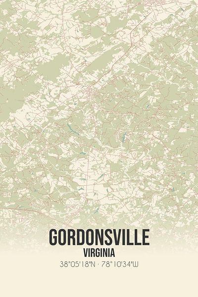 Alte Karte von Gordonsville (Virginia), USA. von Ortsdrucke