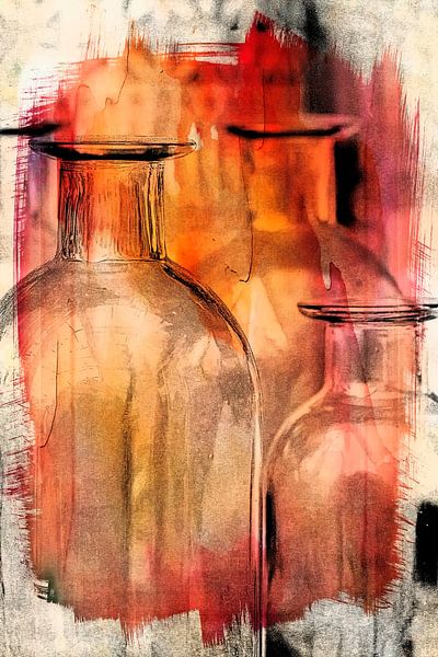 Peinture numérique, Bouteilles en rouge. par Ellen Driesse