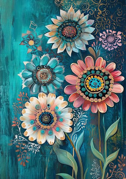 Art floral turquoise par Art Merveilleux