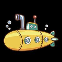 Cute yellow cartoon submarine with a periscope and porthole windows