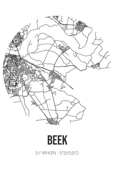 Beek (Gelderland) | Karte | Schwarz und Weiß von Ortsdrucke