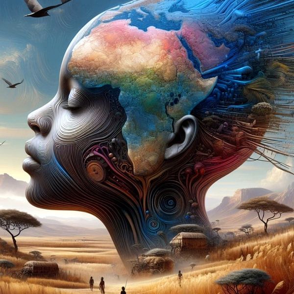 Femme africaine dans un paysage 4 par Yvonne van Huizen