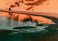 Warm dune sand reflects in a winter lake like an old neg film