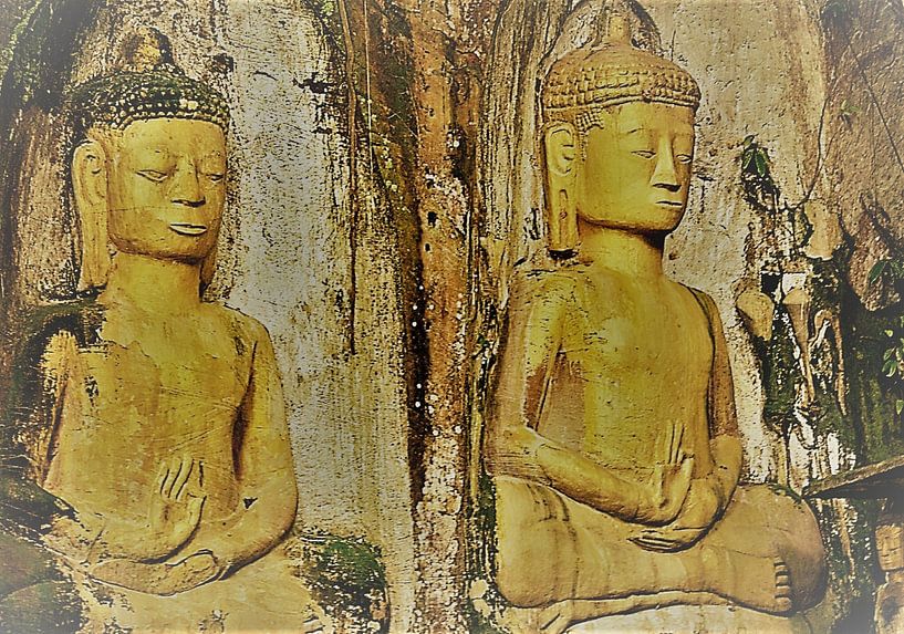 Buddha wall decorations in Laos by Gert-Jan Siesling