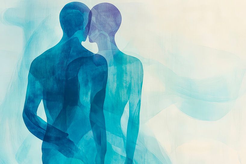 Zarte Umarmung in Blau und Lila von Poster Art Shop