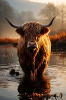 Heure d'or Highlander écossais dans l'eau