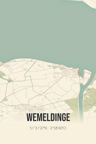 Vieille carte de Wemeldinge (Zeeland) par Affiches de lieux