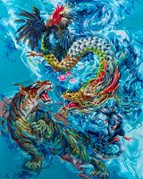 Tigre de guerre, dragon, coq et souris