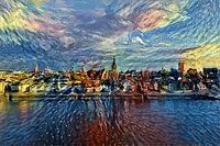 Malerei der Skyline von Nimwegen im Stil von The Starry Night