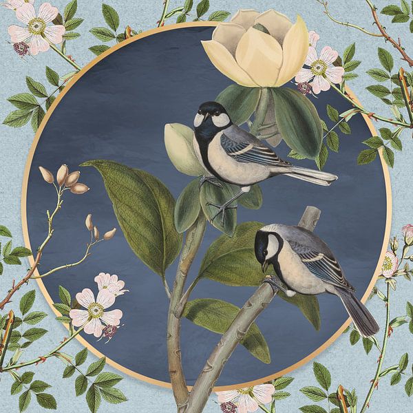Botanical Collage with Birds von Marja van den Hurk