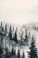 Aquarelle Forêt de pins