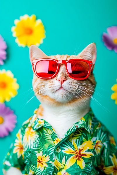 Sonnenbrille tragende Katze im Sommerlook von Poster Art Shop