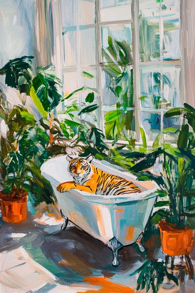 Tigre dans la baignoire avec plantes par Poster Art Shop