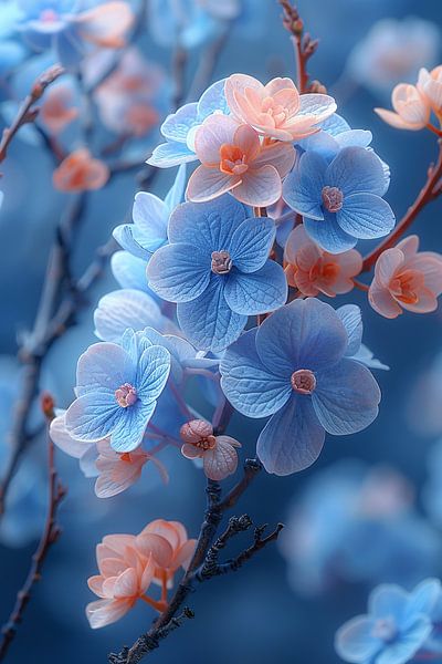 Blue flowers in bloom on branches by Art & Soul Creations