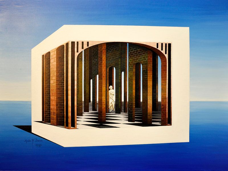 Bunker dans un paysage bleu et feutré par Kleurrijke diepgang en modern blauw