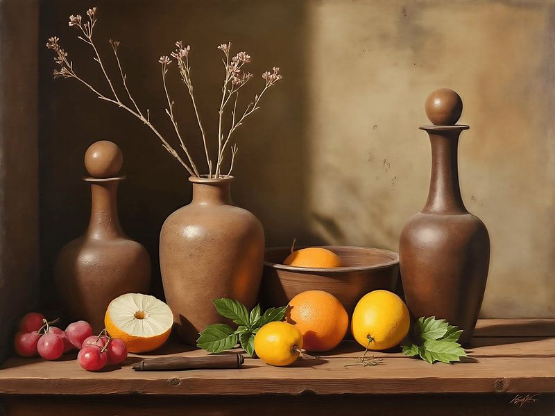Still life with fruit and pottery by The Photo Artist
