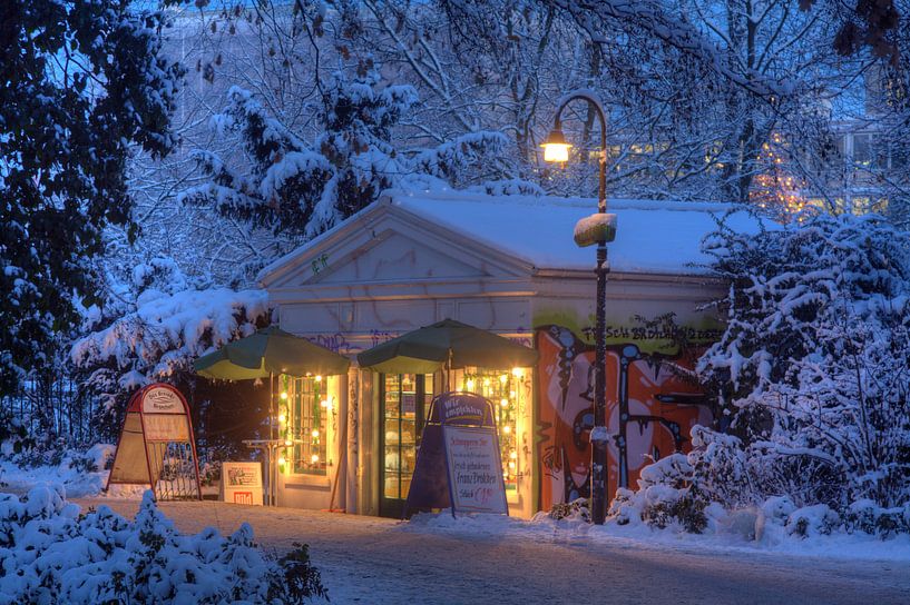 Old Baker House in Park Wallanlagen in winter with snow at dusk, Bremen, Germany, Europe Old Baker H by Torsten Krüger