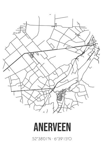 Anerveen (Overijssel) | Carte | Noir et Blanc par Affiches de lieux