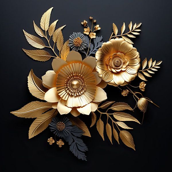 Golden flowers by Wall Wonder