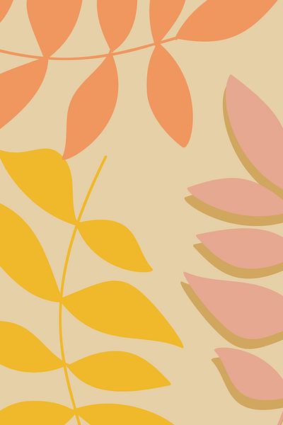 Moderne Botanische Kunst. Abstracte bladeren in warme pastels nr.4 van Dina Dankers