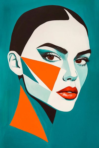 Geometrische Eleganz in Türkis und Orange von Poster Art Shop