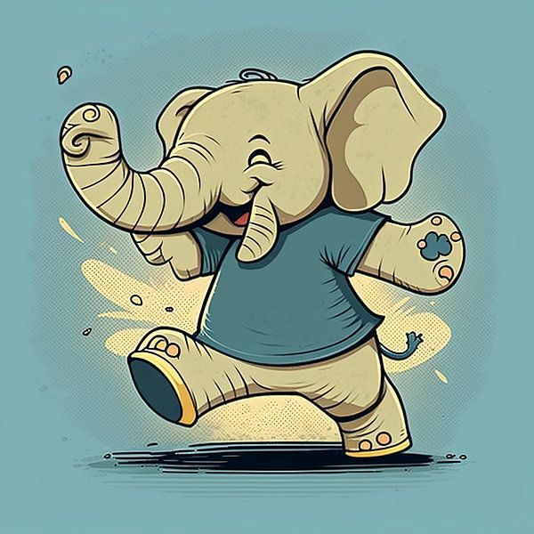 Running laughing elephant cartoon by Harvey Hicks