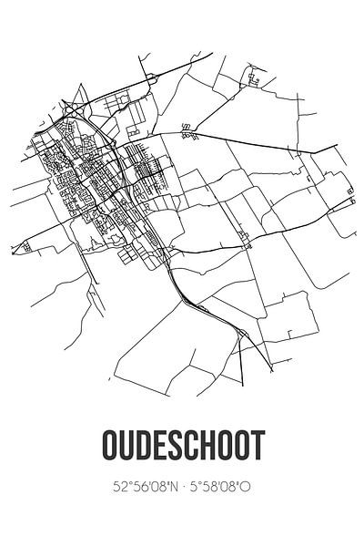 Oudeschoot (Fryslan) | Landkaart | Zwart-wit van Stad & Wand