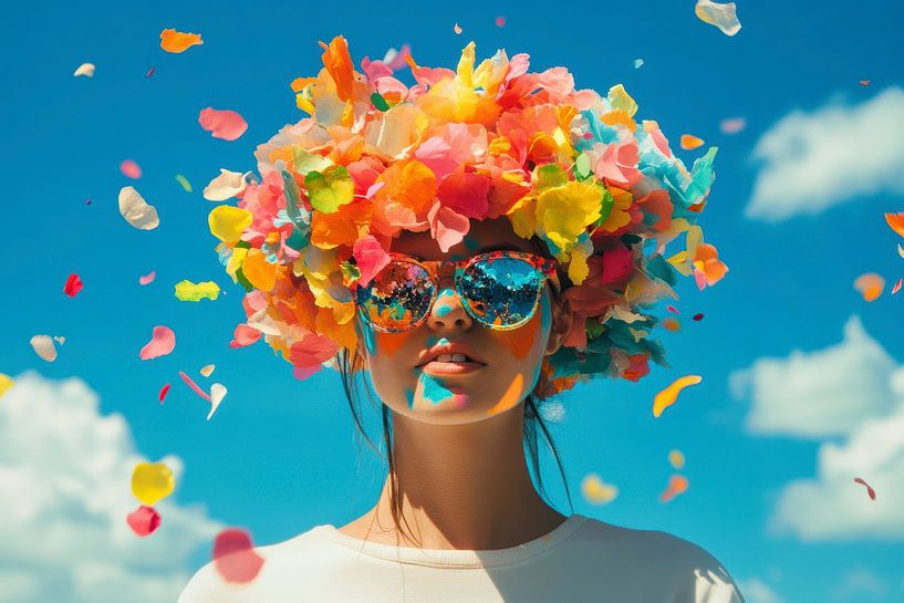 Cheerful summer style with flowers and glasses by Digitale Schilderijen