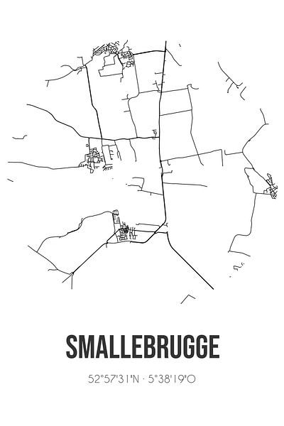 Smallebrugge (Fryslan) | Karte | Schwarz und Weiß von Ortsdrucke