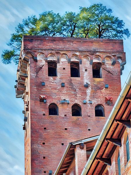 Tour Guinigi de Lucques et ses arbres sur le toit par Sergio Pazzano