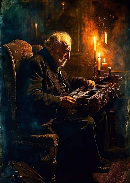 Old Man Playing Hurdy-Gurdy Abstract by MIROKKU