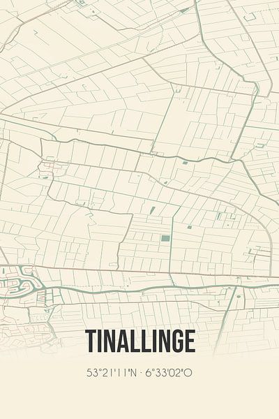 Vieille carte de Tinallinge (Groningen) par Affiches de lieux