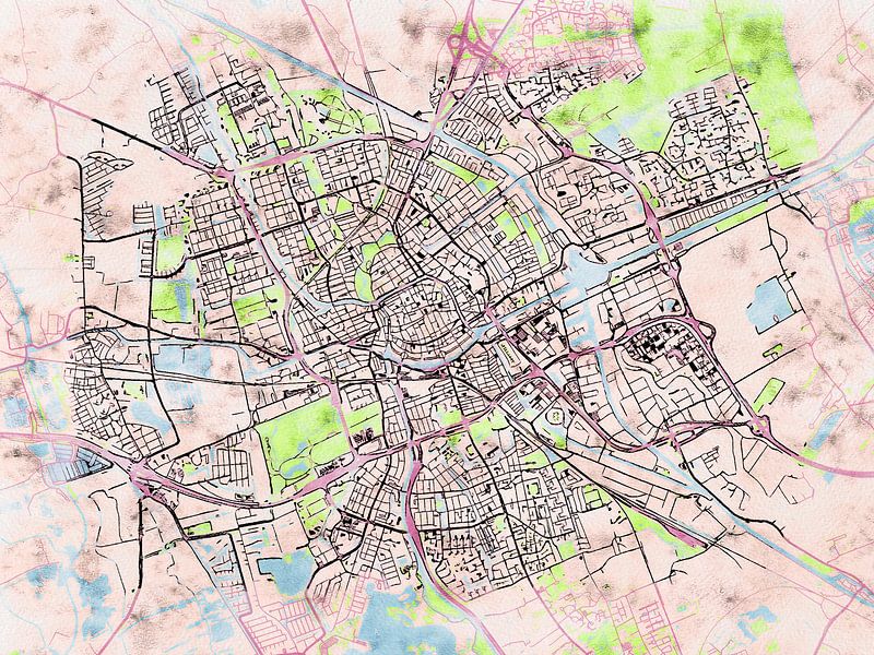Kaart van Groningen in de stijl 'Soothing Spring' van Maporia