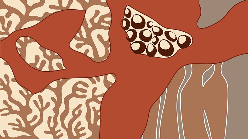 Modern coral garden abstraction warm earthy red beige brown by Mad Dog Art