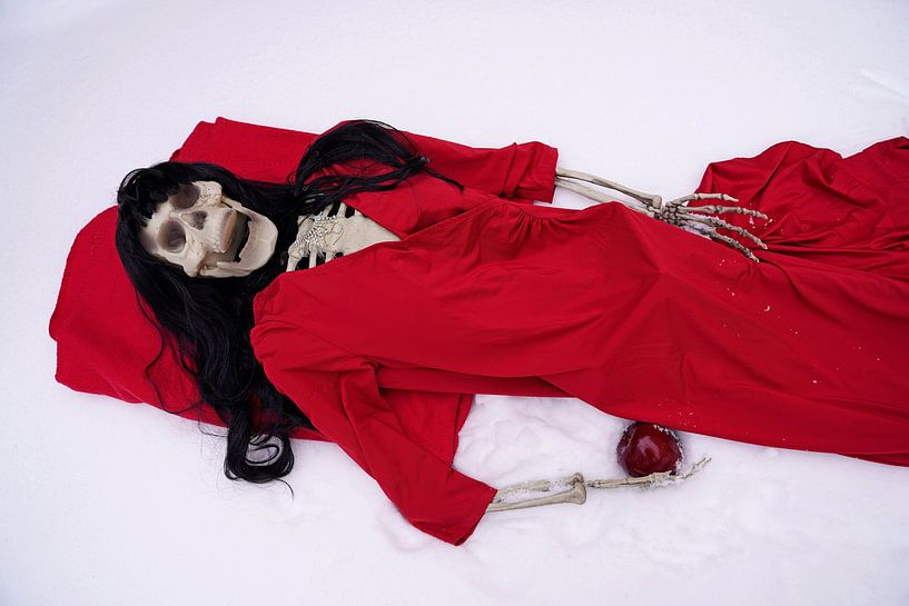 Dernier squelette de pomme avec une robe rouge et une pomme rouge par Babetts Bildergalerie