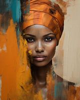 Femme africaine en orange et bleu