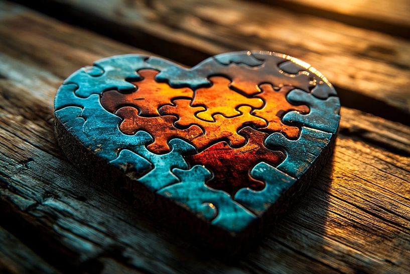 Herzförmiges Puzzle auf Holztisch von Art & Soul Creations