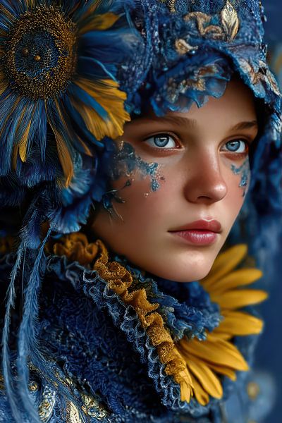 Porträt in Gelb und Blau von Egon Zitter