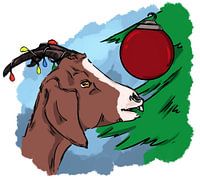 Ziege und Weihnachtsbaum