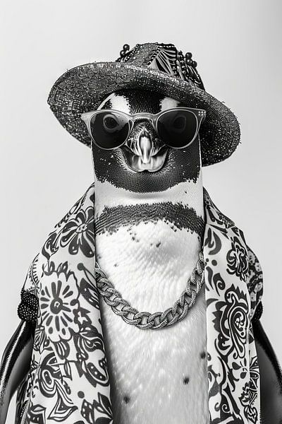 Penguin in black and white with hat and glasses by Poster Art Shop