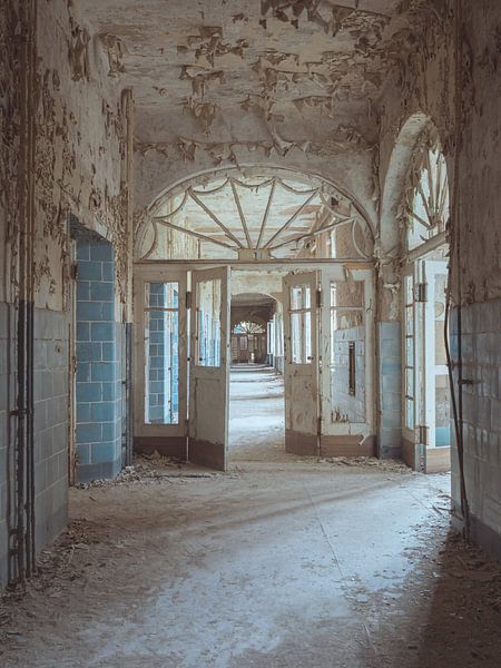 Abandoned places: blue corridor with semi-circular frame by OK-ART