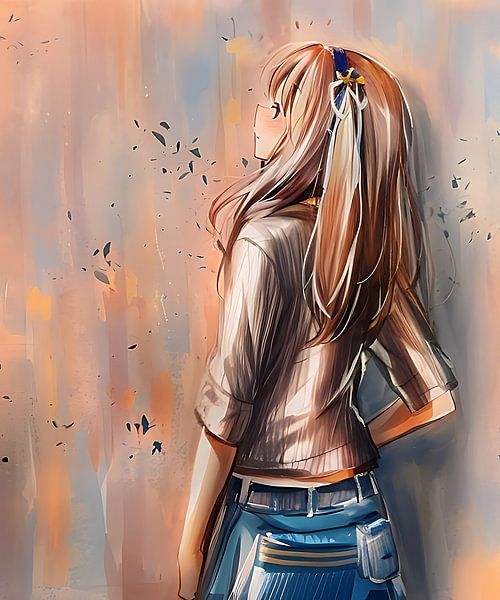 Digital artwork of an anime girl wearing jeans by Emiel de Lange