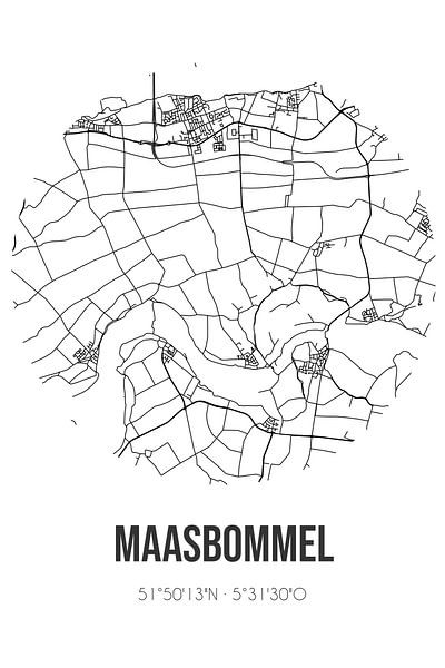 Maasbommel (Gelderland) | Karte | Schwarz und Weiß von Ortsdrucke