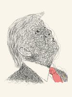 Portrait griffonné d'un homme à la cravate rouge