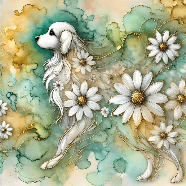 Loyal Elegance - Dog &amp; Daisies in Art by Manuela Dekkers