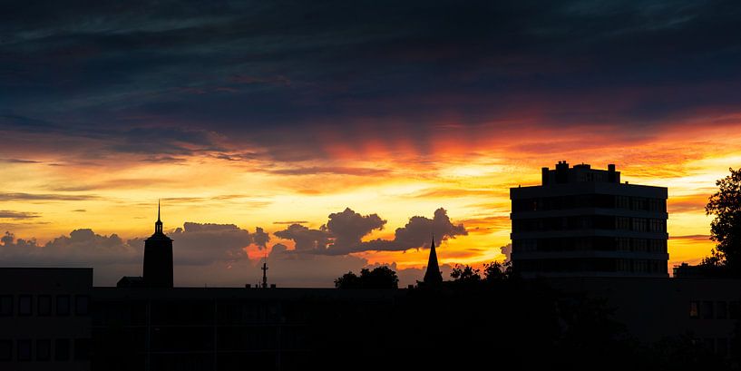 Skyline Enschede at sunset. [Panorama] by Stef Kuipers