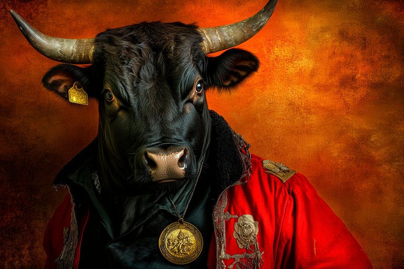 Stilisierter Stier im eleganten Outfit von Poster Art Shop
