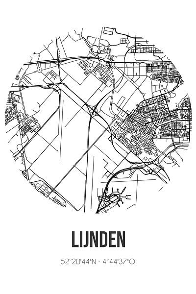 Lijnden (Noord-Holland) | Karte | Schwarz und Weiß von Ortsdrucke