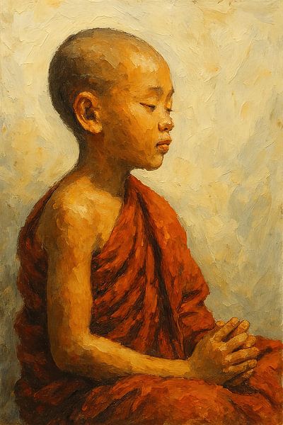 Childlike serenity (young monk meditation Asian acrylic painting serenity spirituality) by Natalie Bruns
